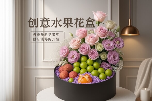 鲜花水果圆形礼盒 详情图 2